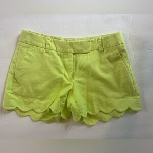 J.Crew Scalloped Hem Linen Blend Shorts – Size 0 – Neon Yellow